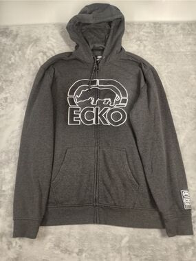 ECKO Unltd Charcoal Gray Zip-Up Hoodie with Rhino Logo Size Large